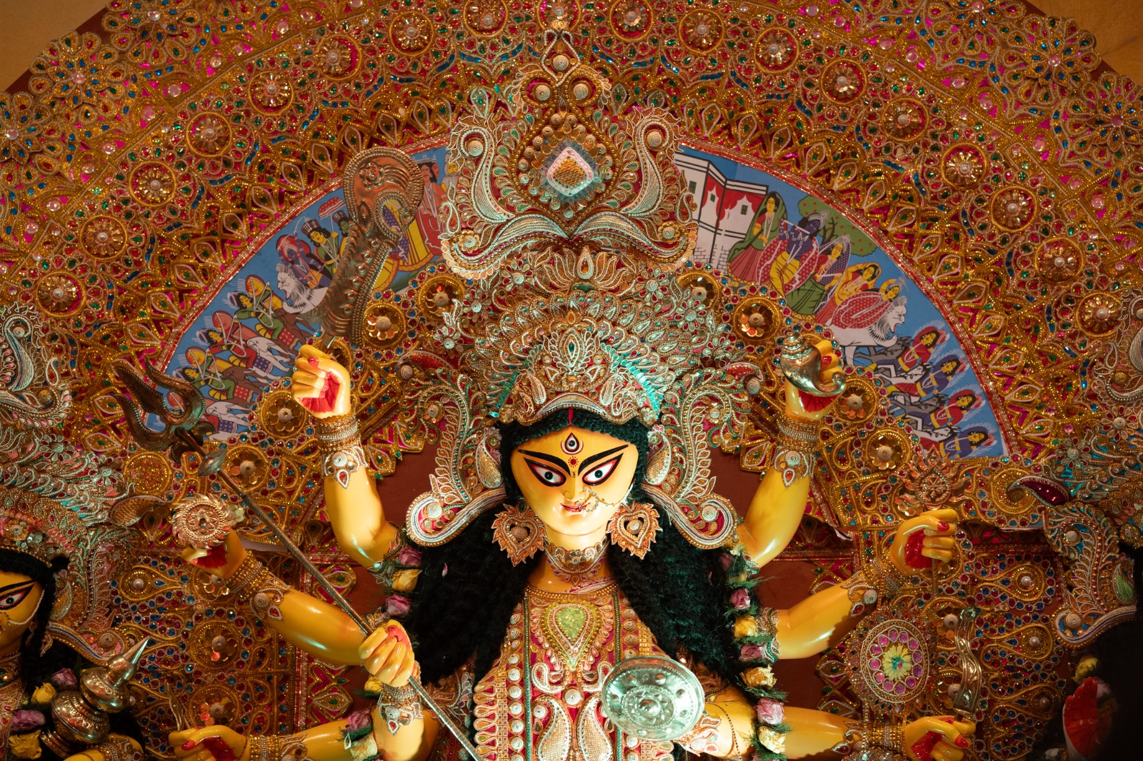 Durga Puja decorations and lighting