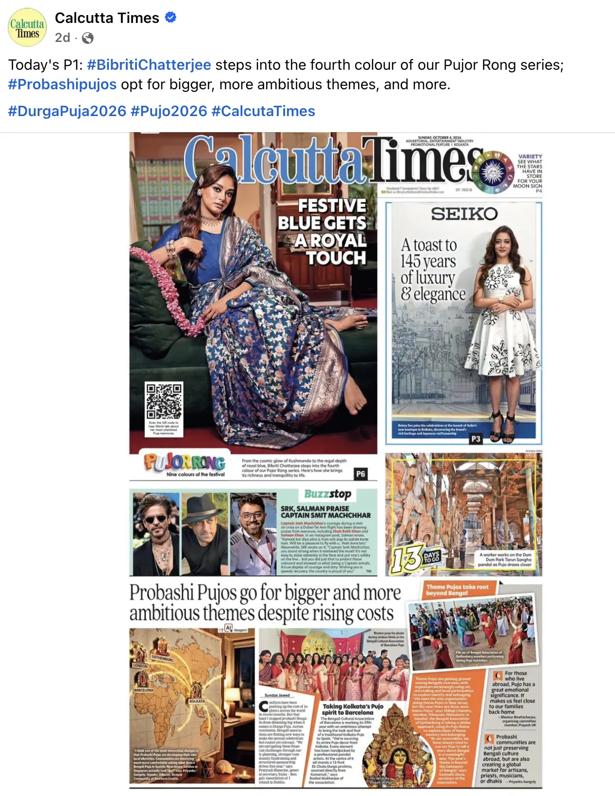 Calcutta Times newspaper coverage of BCA Barcelona Durga Puja, 2026